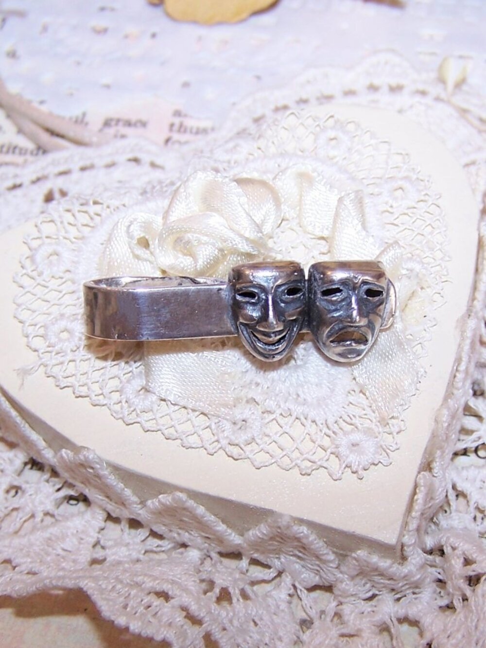 Vintage DELFINO Taxco Mexico Sterling Silver Tie Clip - Comedy Tragedy Masks